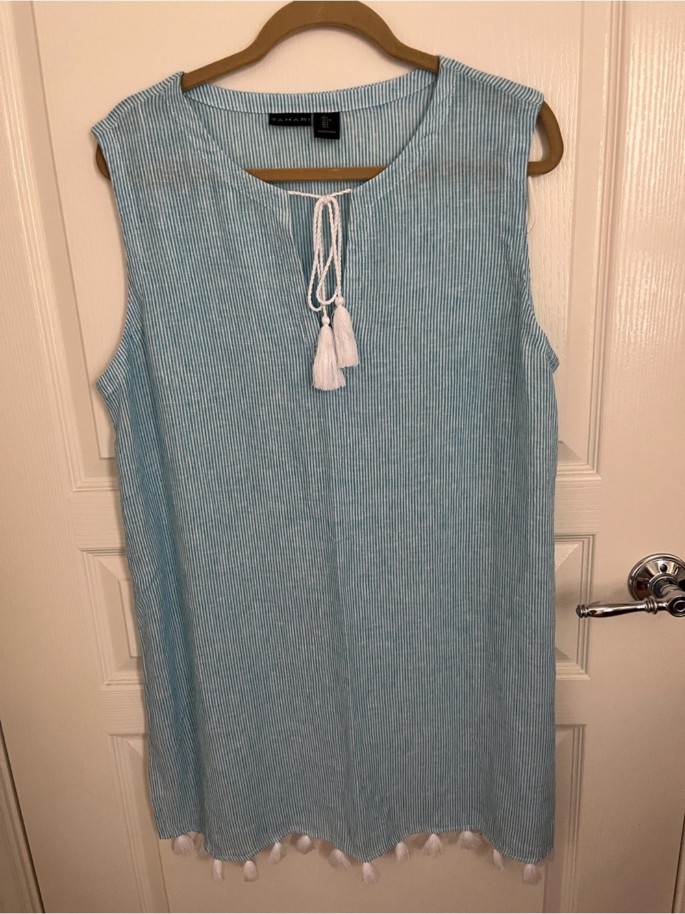Tahari Blue and White Striped Tie-Front Cover-up SZ L